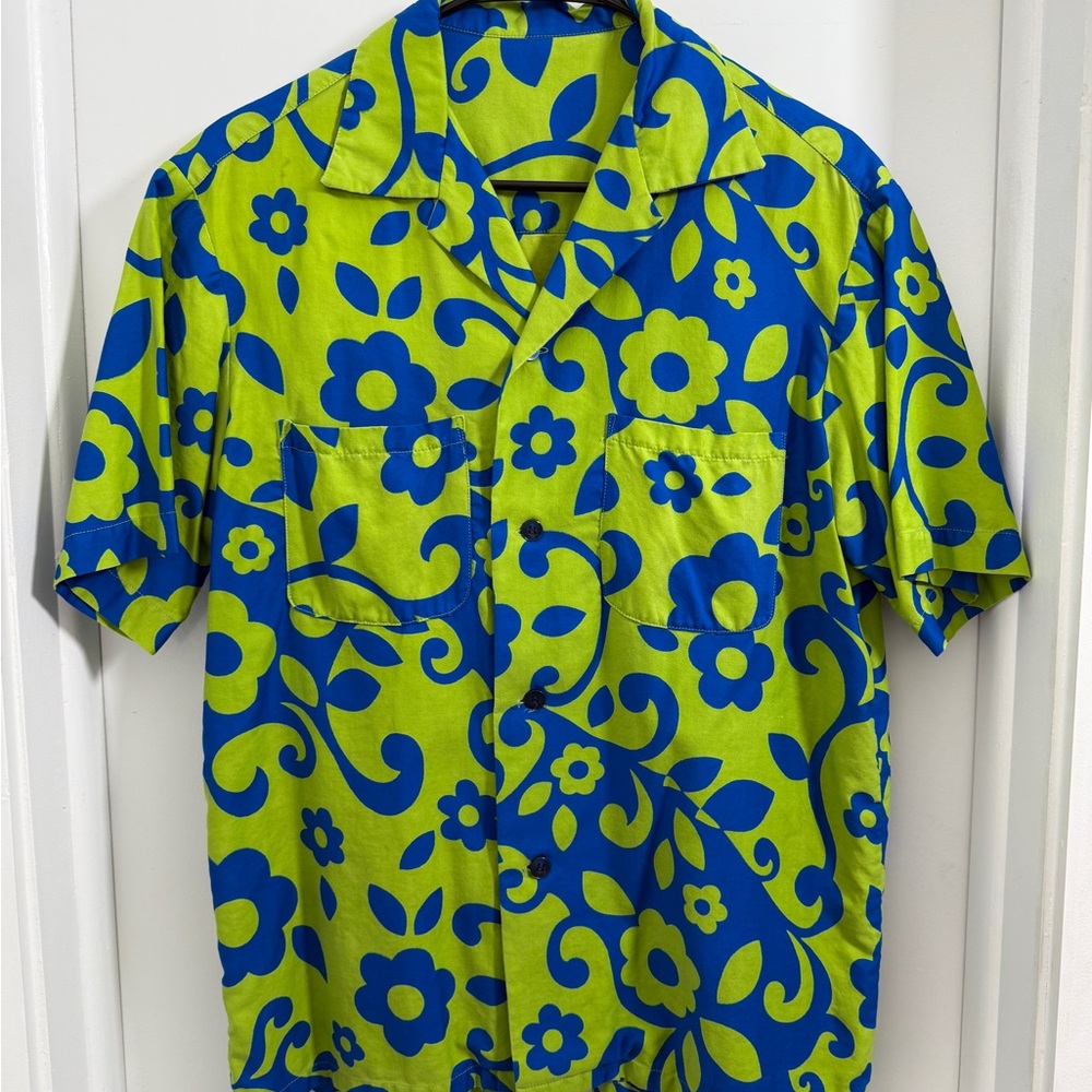 Vintage Groovy Floral Blue and Green Men's Shirt